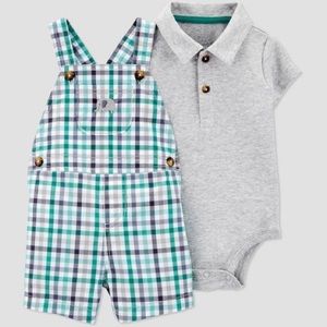 Cater’s Baby Boy Elephant Plaid Shortalls Set